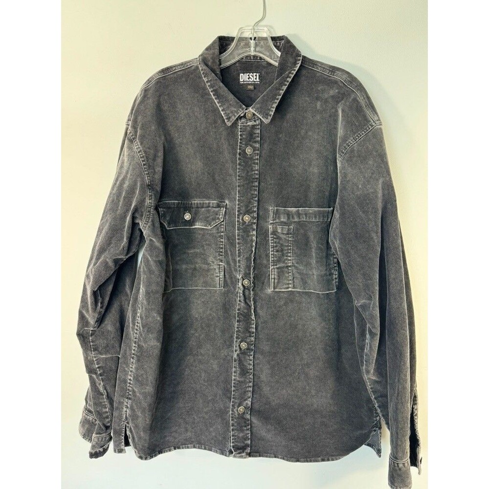 Diesel S-Bun-Cord Faded Black Corduroy Mens 2XL Long Sleeve Shirt Utility Work